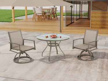 5-Piece Bistro Patio Table and Chairs Set with Tan PVC Sling Swivel Rocker Chairs and Round Cast-Top Outdoor Table