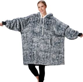 Qeils Oversized Wearable Blanket Hoodie, Comfy Sherpa Sweatshirt Pullover Jacket (Large Pocket, Heather DarkGrey, Adult)