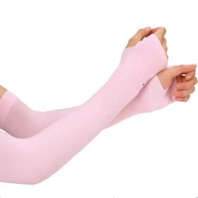 Solid Color Cycling Arm Sleeves; Sun Screen UV Protection Compression Arm Sleeves With Thumb Hole (Color: Pink)