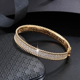 Simple Bangle Bracelet With Full Of Sparkly Zircon Bracelet All-match Jewelry For Women & Girls Clothing Accessories (Color: Golden)