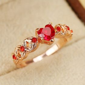 Shiny Red Heart Shape Zircon Promise Ring Sweet Wedding Band Engagement / Valentines Day Gift Jewelry (size: 6)