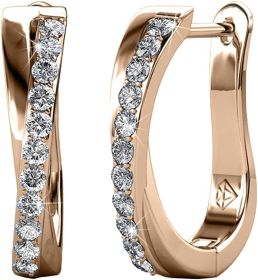 White Gold Plated Hoop Earrings For Women Twisted Silver Hoops Earring Set With Round Cut Cubic Zirconia Simulated Diamond Crystals (Color: Rose Gold)