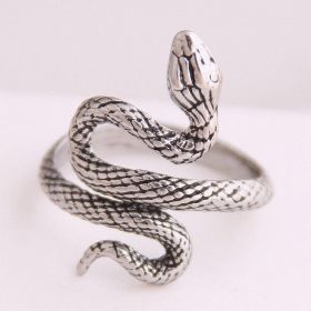 Snake Pattern Ring Punk 4-piece Ring Set (Color: 2 Antique Silver, size: Adjustable)