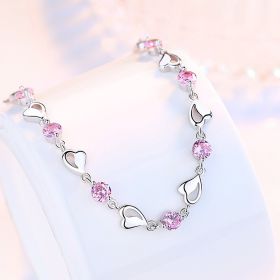 Women's Hollow Out Heart Silver Plated Bracelet (Color: Pink diamond)