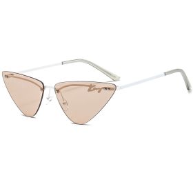 Fashion Cat Eye Rimless Sunglasses Women Glasses Retro Triangle Sunglass Female Brand Design Eyewear UV400 Sun Glass Shades (Lens Color: white champagne)