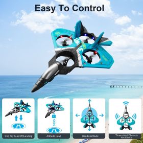 4DRC V17 Remote Control Plane RC Airplanes 2.4GHz 6CH EPP RC Plane 4 Motor RC Aircraft Toys for Adult Kids with Function Gravity Sensing Stunt Roll Co (Color: Blue +4 battery)