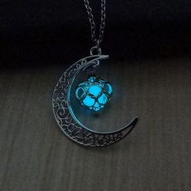 Glowing Pendant Necklaces Silver Plated Chain Necklaces (Color: Love light blue)