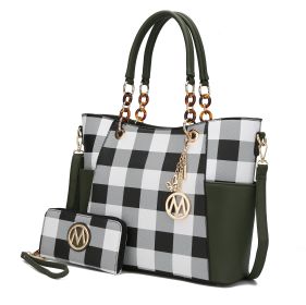 MKF Collection Bonita Checker Tote Handbag & Wallet Set Women by Mia K (material: Vegan Leather, Color: Olive)