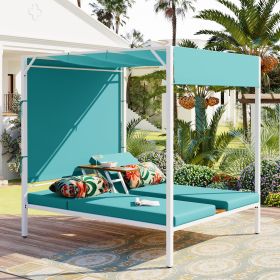 U_STYLE Outdoor Patio Sunbed Daybed with Cushions, Adjustable Seats (Color: as Pic)