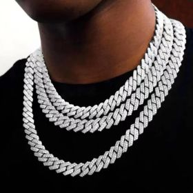 Hip Hop Cuban Link Chain Box Tongue Safety Necklace For Women Men Bling Iced Out Miami Cuban Choker Necklaces Jewelry Gift (Length: 24inch, Color: Silver)